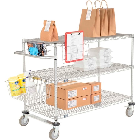 Chrome Curbside Cart W/3 Shelves & Polyurethane Casters, 24L X 18W X 40H